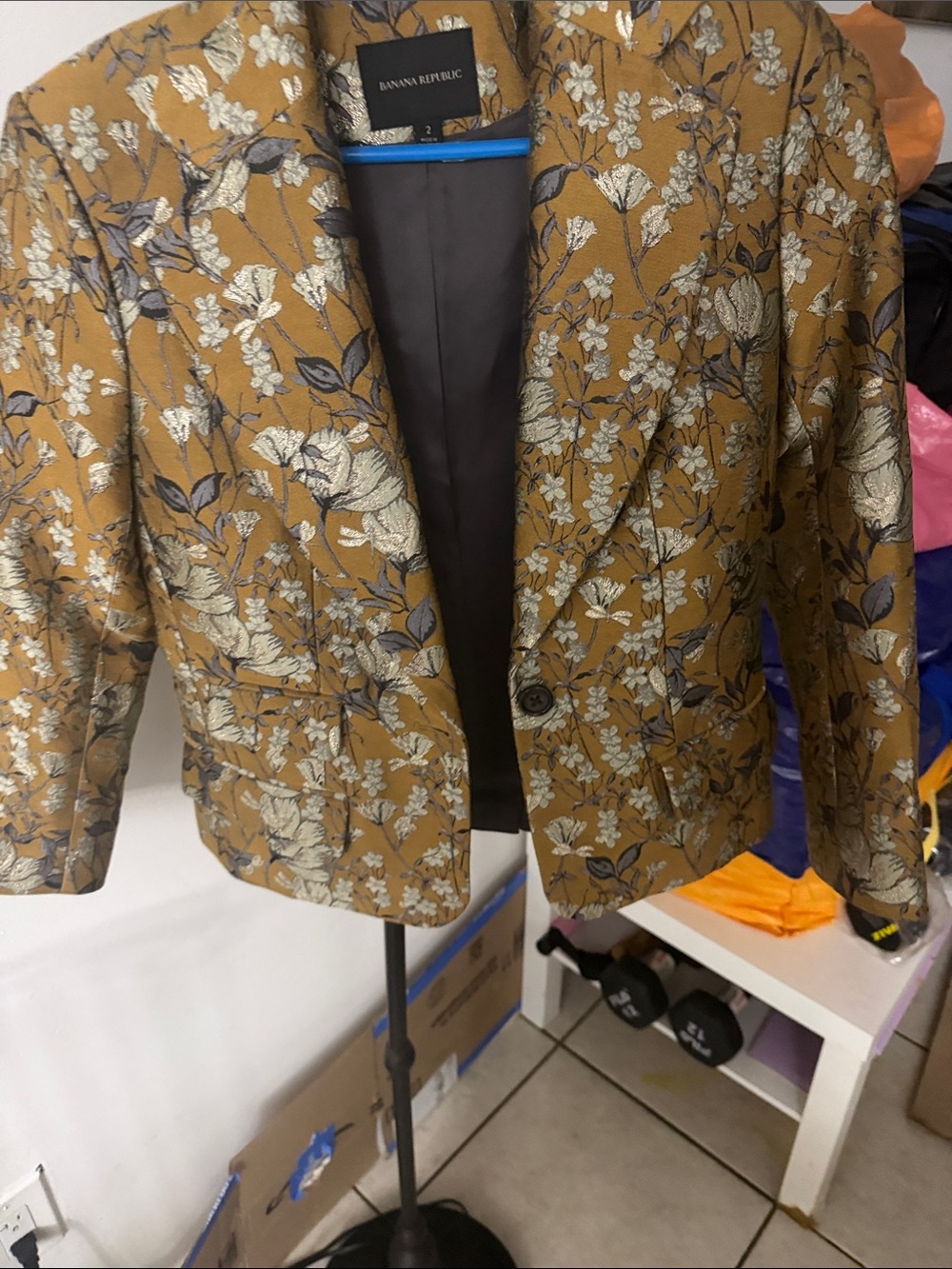 Banana Republic Mustard Floral Jacquard Cropped Blazer